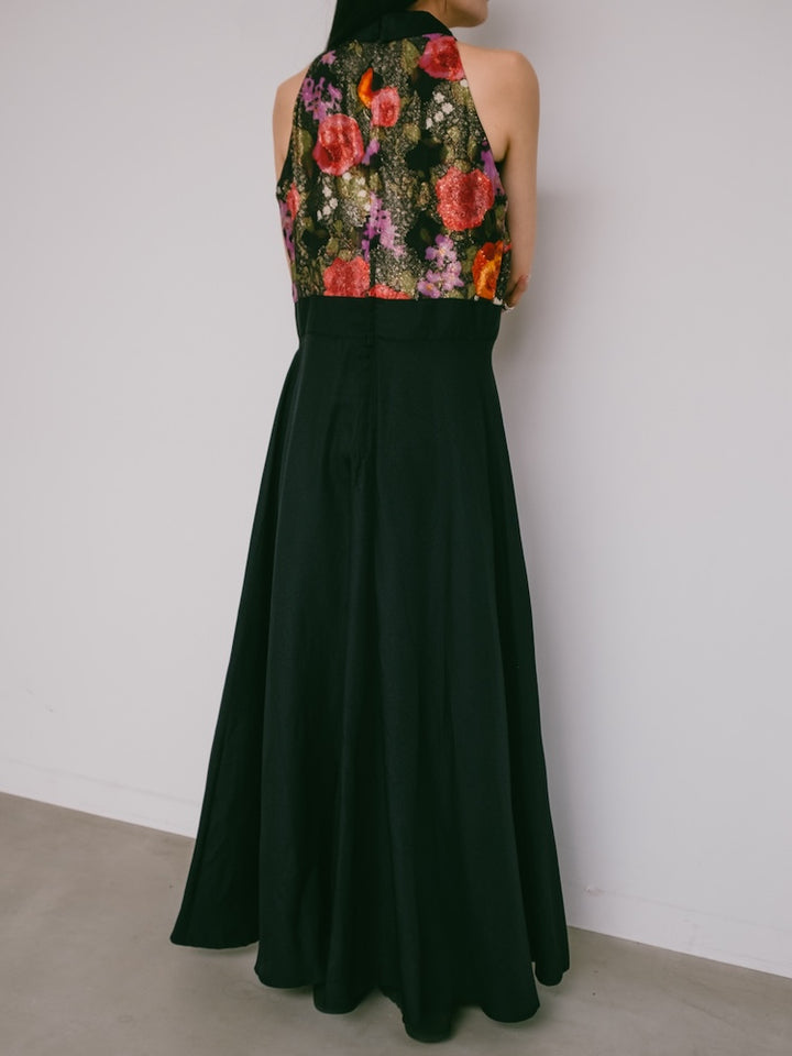 70s Polyester Halter Neck Dress