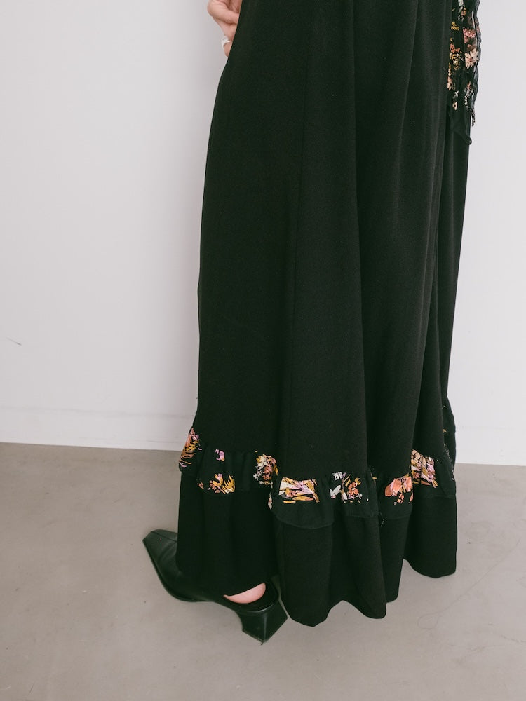70s Frill Sleeves Black Dress