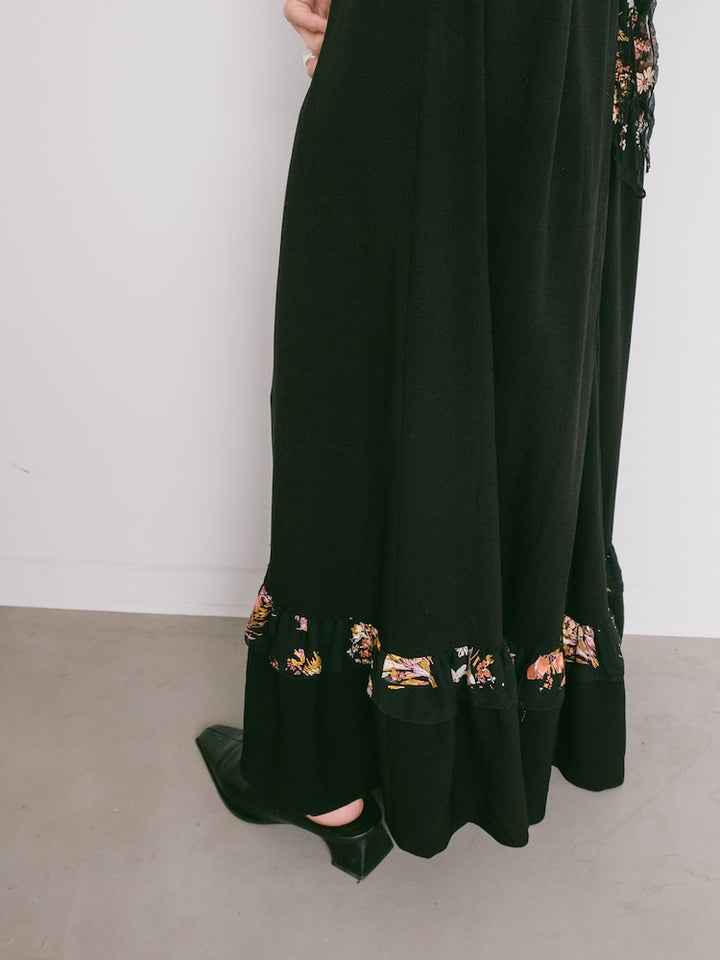 70s Frill Sleeves Black Dress