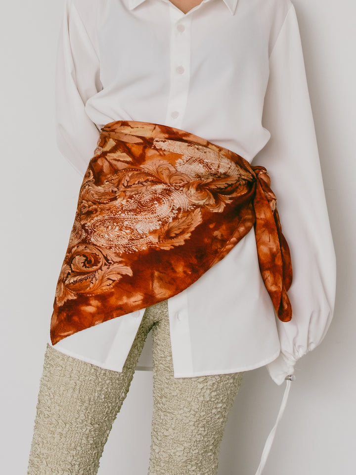 Vintage Scarf / Orange Damask