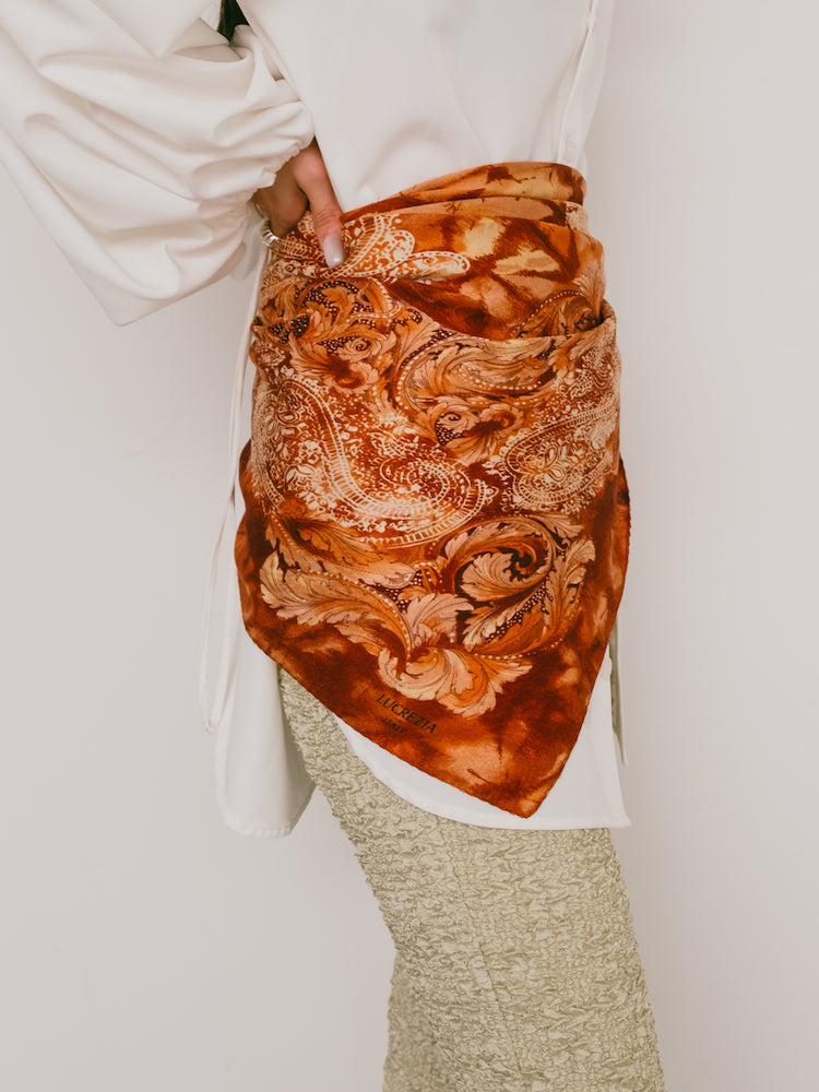 Vintage Scarf / Orange Damask