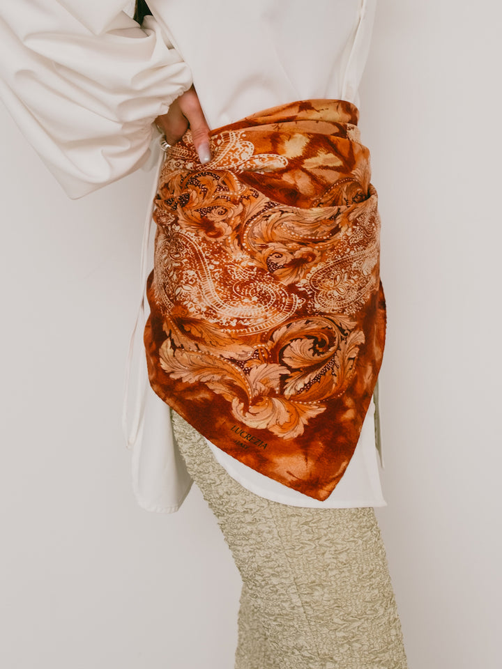 Vintage Scarf / Orange Damask