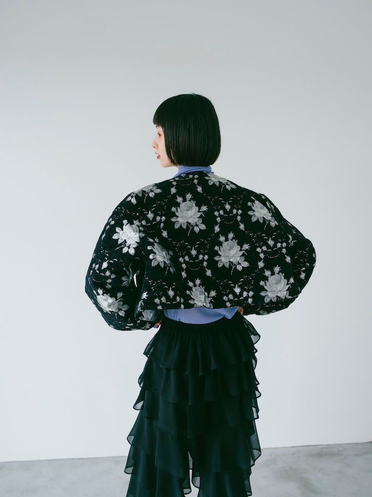 Jacquard Collarless Jacket｜ショート丈ジャガードジャケット