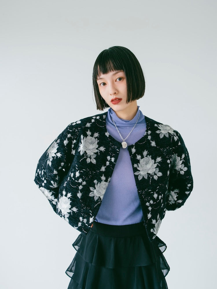 Jacquard Collarless Jacket|ショート丈ジャガードジャケット Jacquard Collarless Jacket|ショート丈ジャガードジャケット