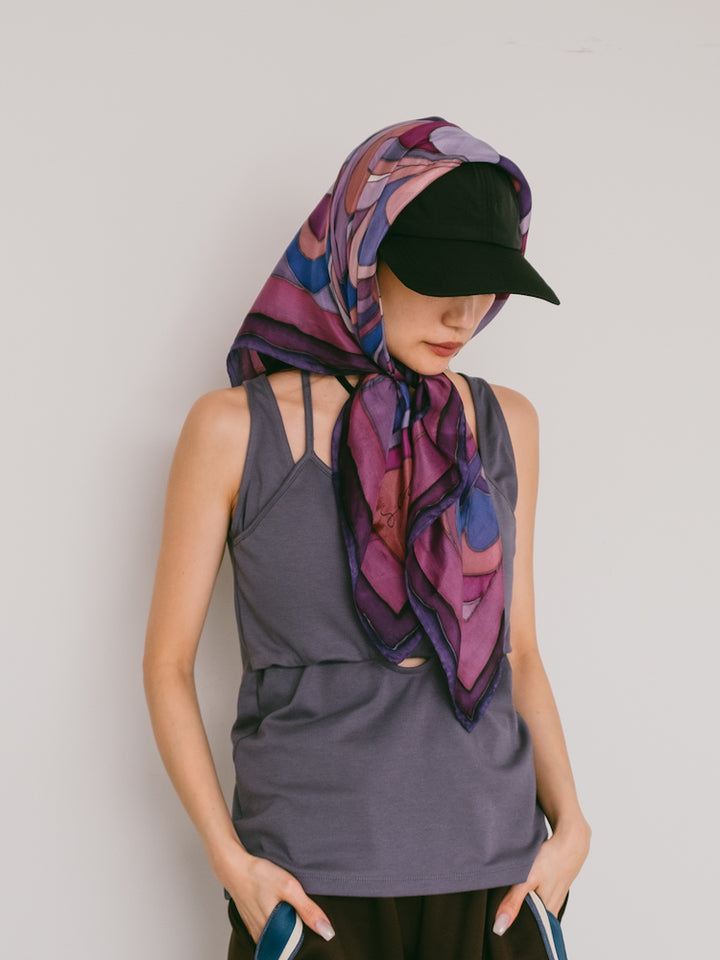 Vintage Scarf / Purple Feather