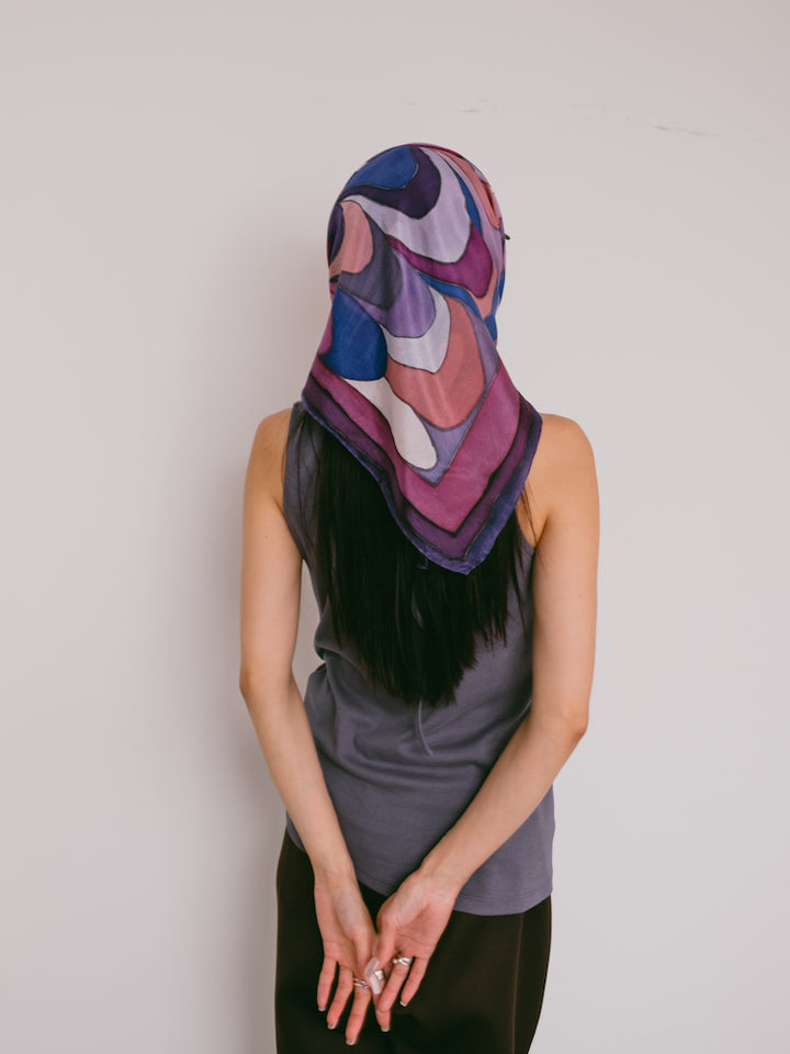 Vintage Scarf / Purple Feather