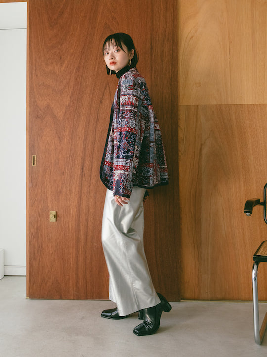 ジャケット・アウター MARTE Reversible Short Coat Jacquard Collarless Jacket｜ショート丈ジャガードジャケット
