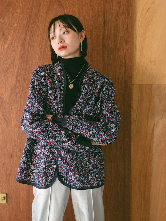 ジャケット・アウター MARTE Reversible Short Coat Jacquard Collarless Jacket｜ショート丈ジャガードジャケット