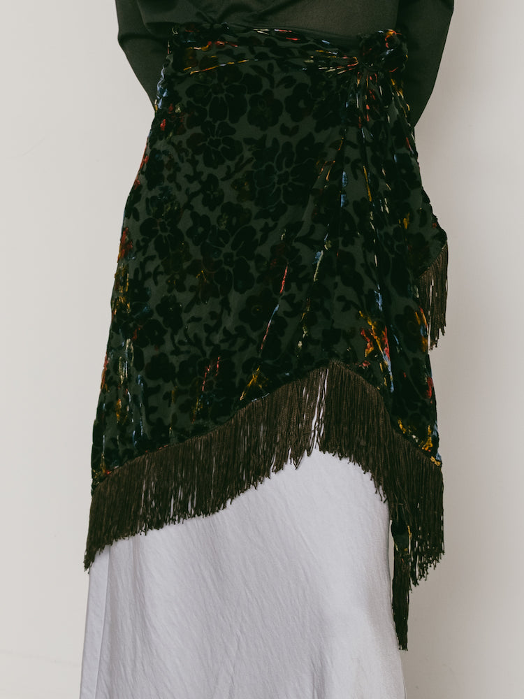Vintage Scarf / Fringe Velour
