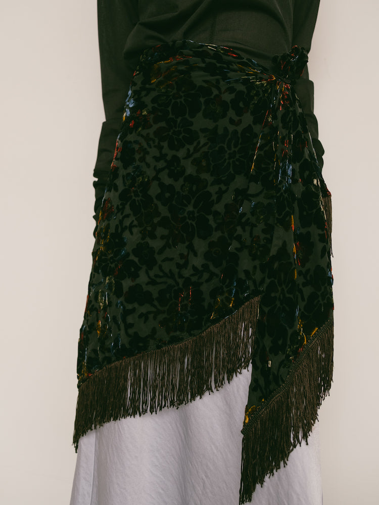 Vintage Scarf / Fringe Velour