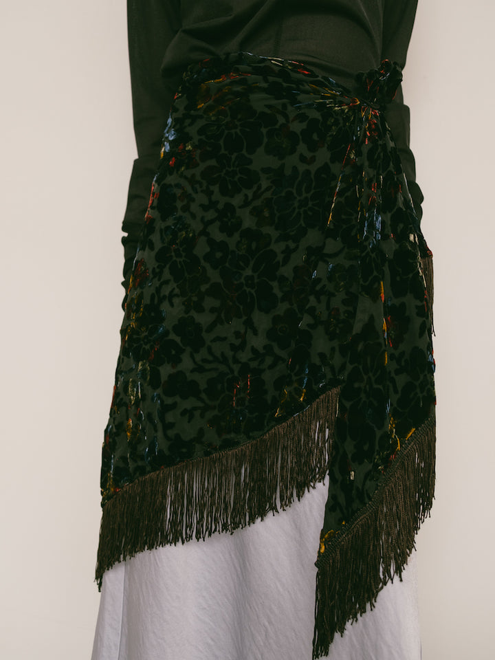 Vintage Scarf / Fringe Velour