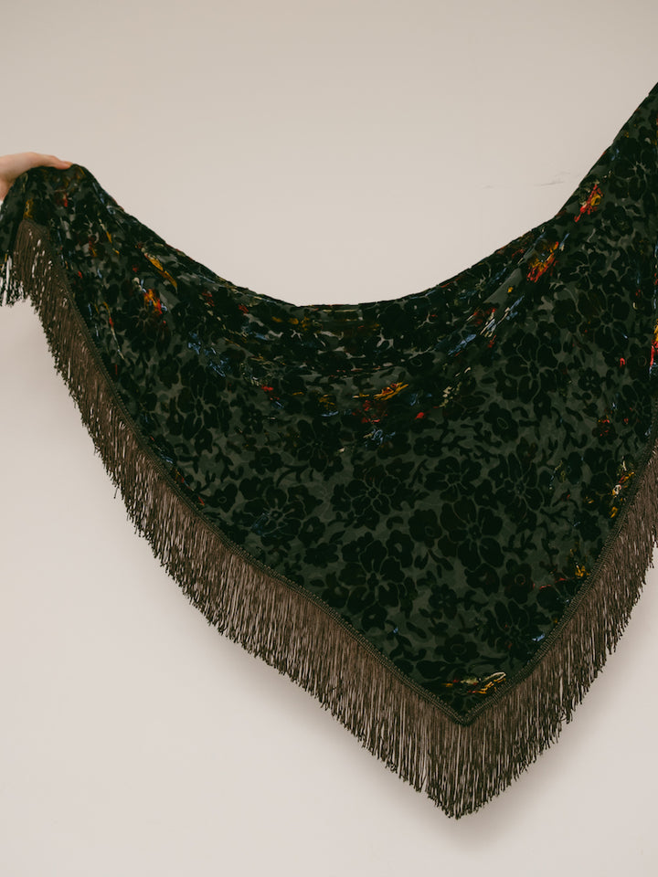 Vintage Scarf / Fringe Velour