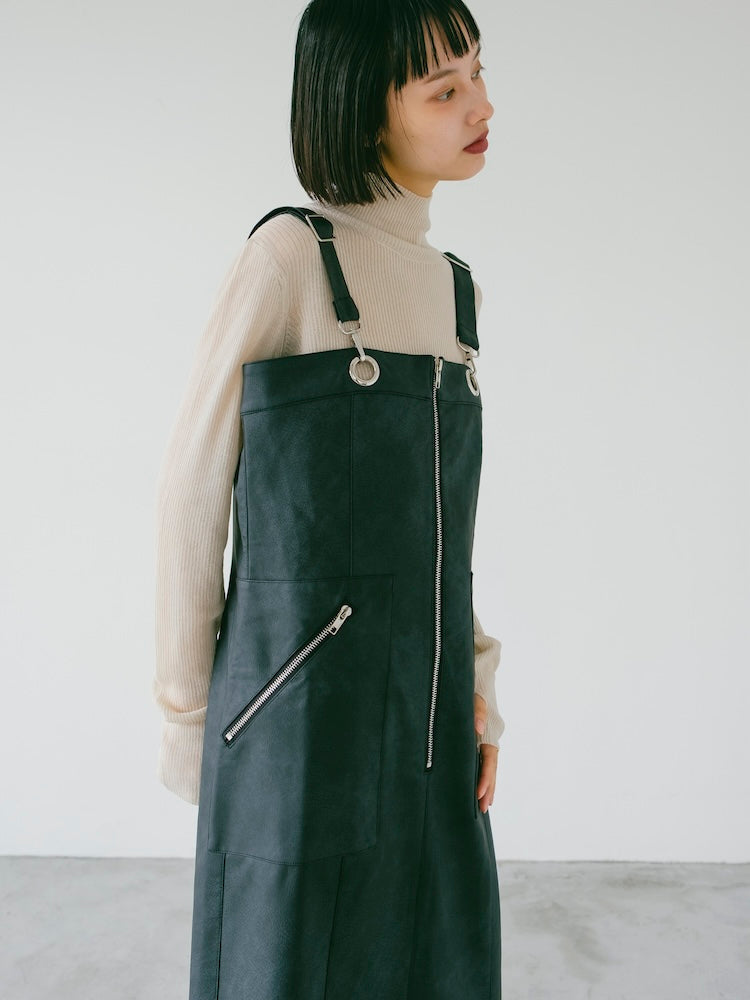 Eyelet Fake Leather Salopette｜アイレットフェイクレザーサロペット
