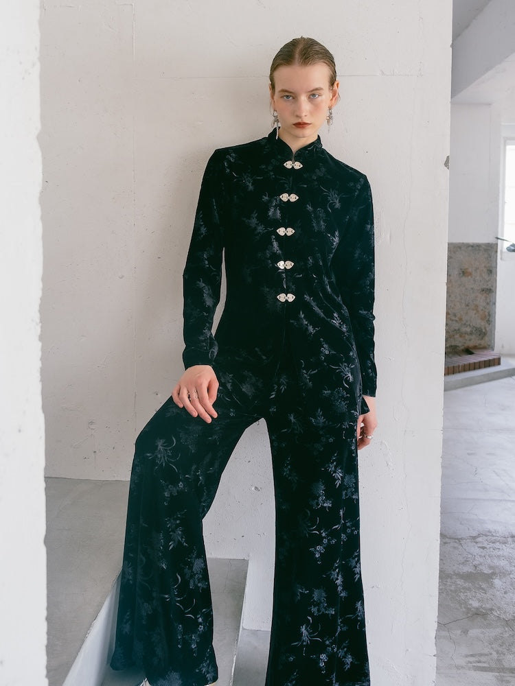 Velour China Hook Shirt｜チャイナボタンのベロアシャツ – MARTE
