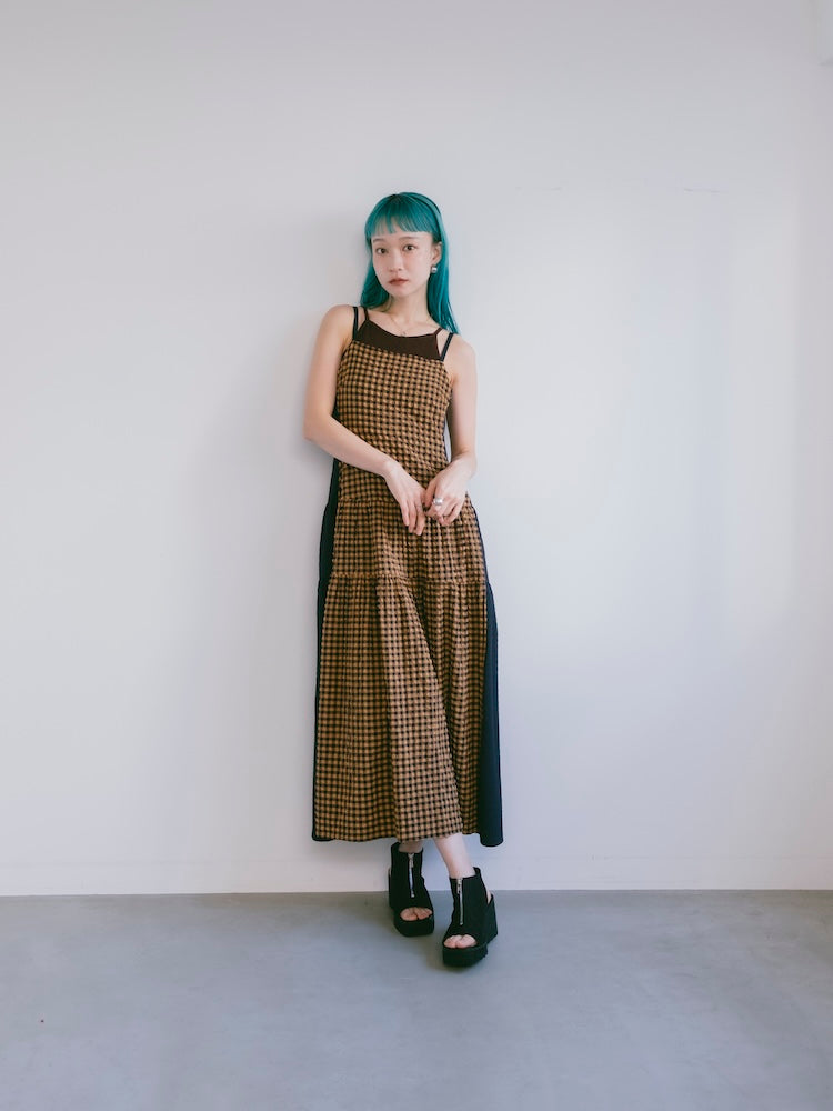 Bi-color Paneled Check Dress｜バイカラー切り替えチェック柄
