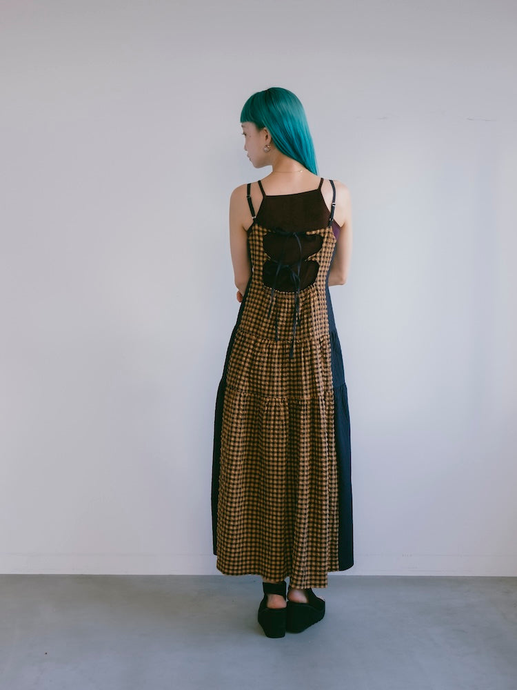 Bi-color Paneled Check Dress｜バイカラー切り替えチェック柄