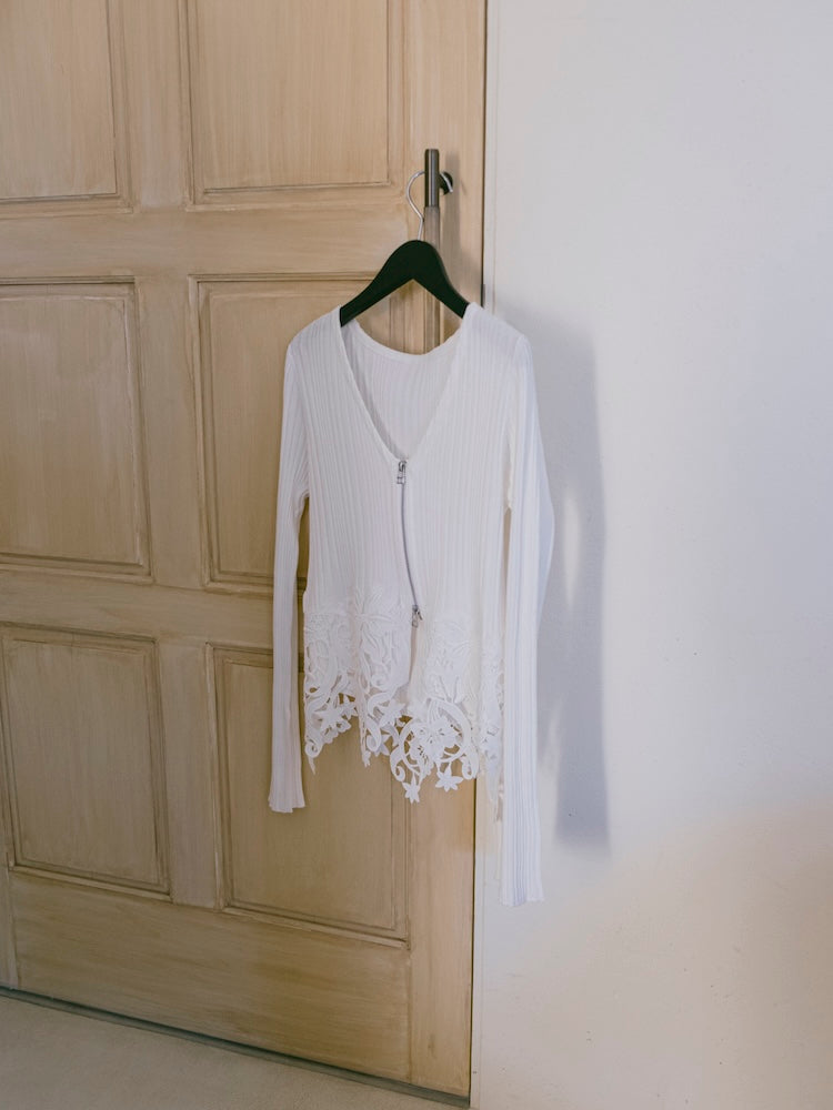 Lace Hem Zip Cardigan｜裾レースデザインジップカーディガン – MARTE