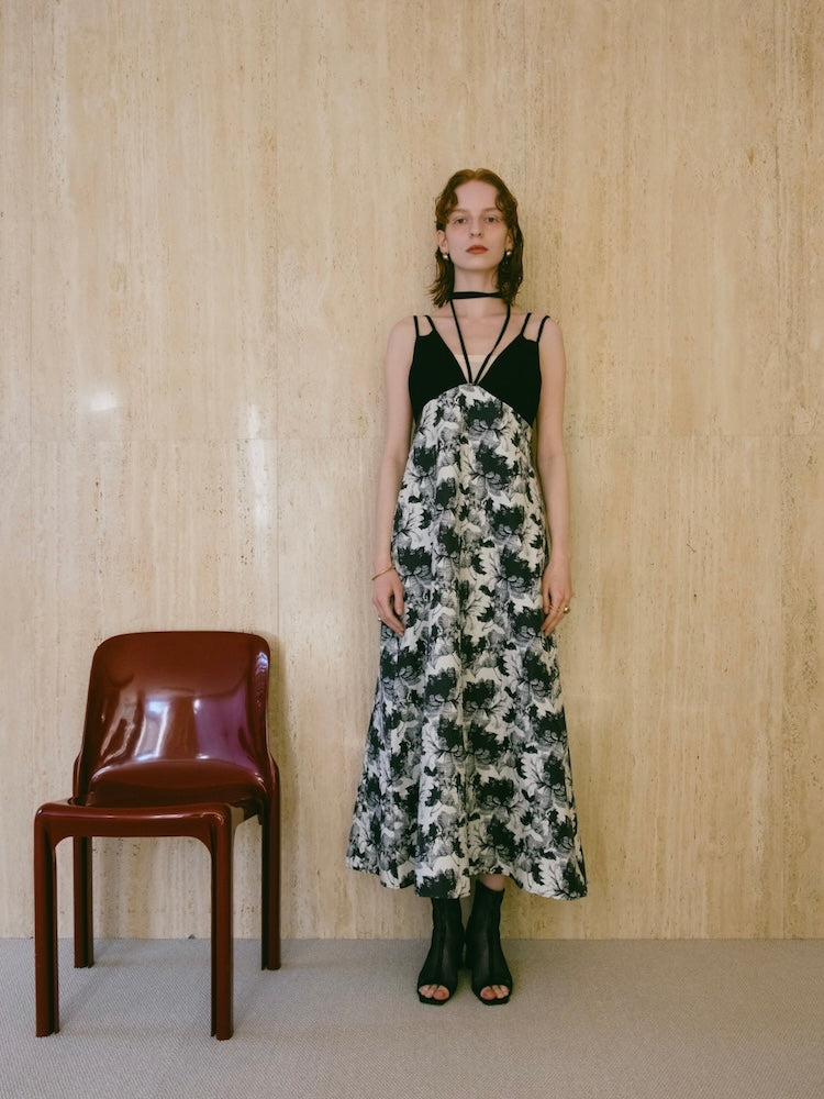 sahara Design Strap Jacquard Dress Fブラック Design Strap Jacquard Dress｜デザインストラップジャガードドレス