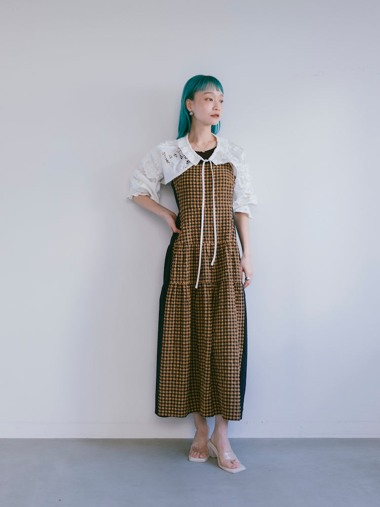 Bi-color Paneled Check Dress｜バイカラー切り替えチェック柄