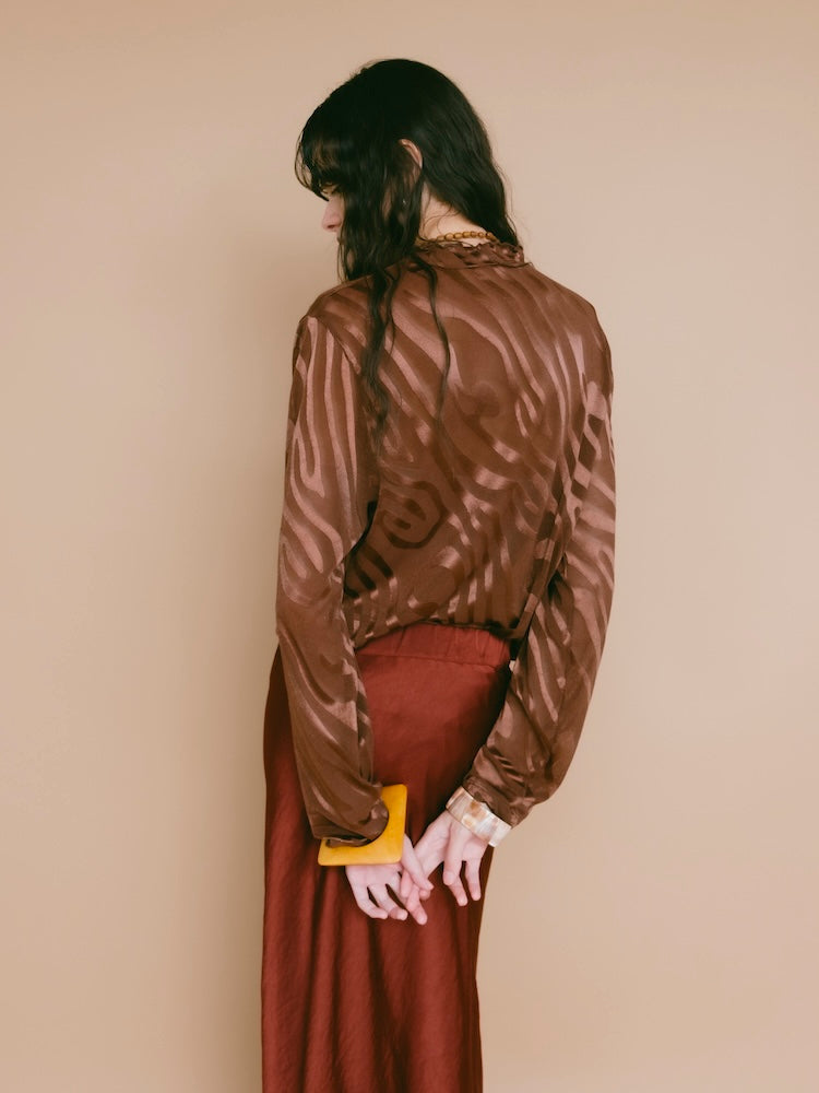 Brown Wave Mesh Top