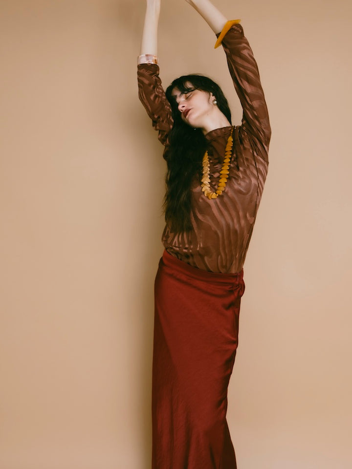 Brown Wave Mesh Top