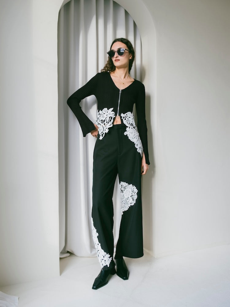 Lace Hem Zip Cardigan｜裾レースデザインジップカーディガン – MARTE
