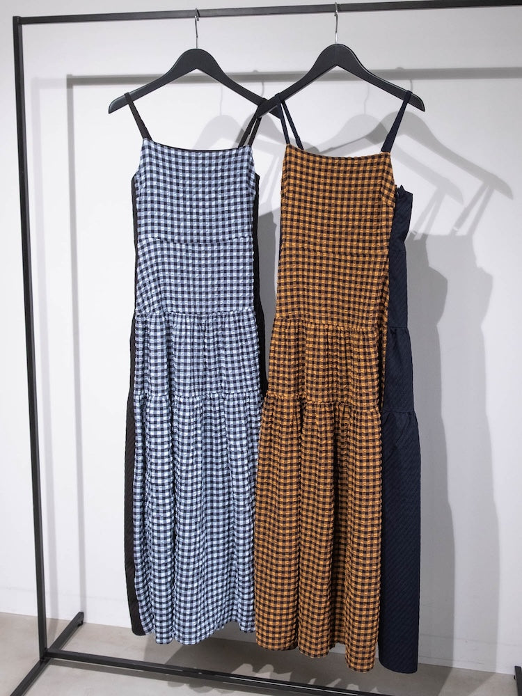 Bi-color Paneled Check Dress｜バイカラー切り替えチェック柄