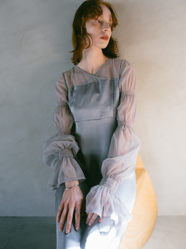 お歳暮ならオンライン 本日限定marte Tulle Sleeve Satin Dress ワンピース スーツ・フォーマル・ドレス