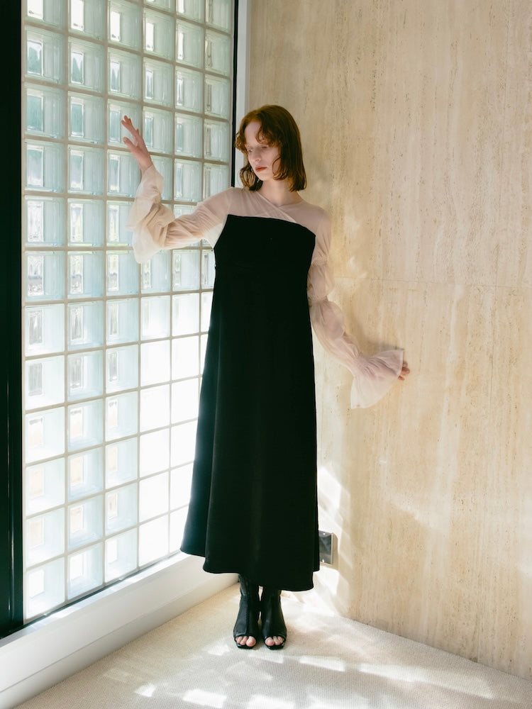 Tulle Sleeve Satin Dress｜チュールスリーブサテンドレス – MARTE