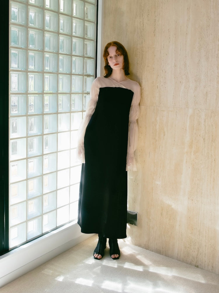 Tulle Sleeve Satin Dress｜チュールスリーブサテンドレス – MARTE