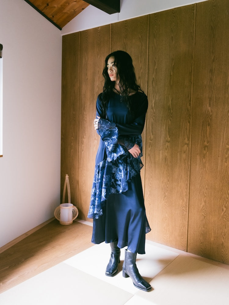 Sheer Jacquard Flare Docking Dress｜シアージャガードフレア
