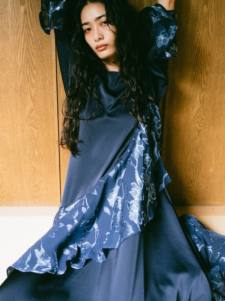 Sheer Jacquard Flare Docking Dress｜シアージャガードフレア