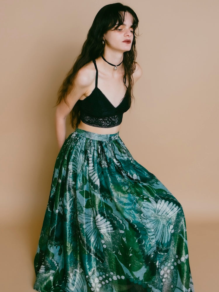 80s Metallic Sheer Print Skirt