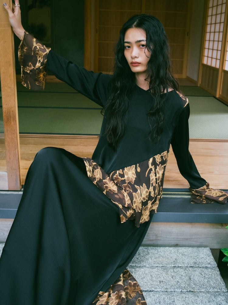 Sheer Jacquard Flare Docking Dress｜シアージャガードフレア