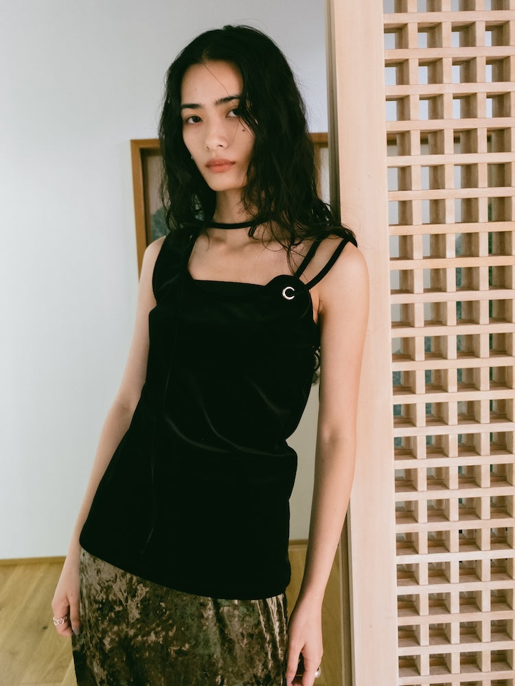 SOLOV FLOAT SHEER LONG TEE キャミセットブラック SOLOV FLOAT SHEER LONG TEE キャミセット
