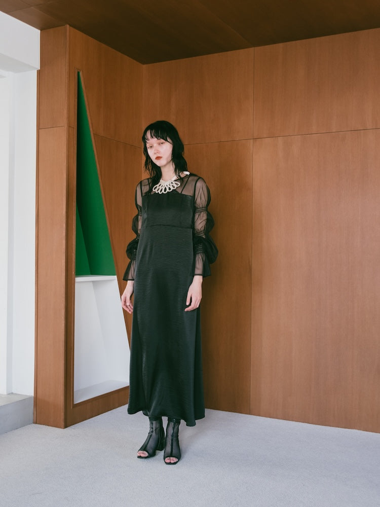 Tulle Sleeve Satin Dress｜チュールスリーブサテンドレス – MARTE