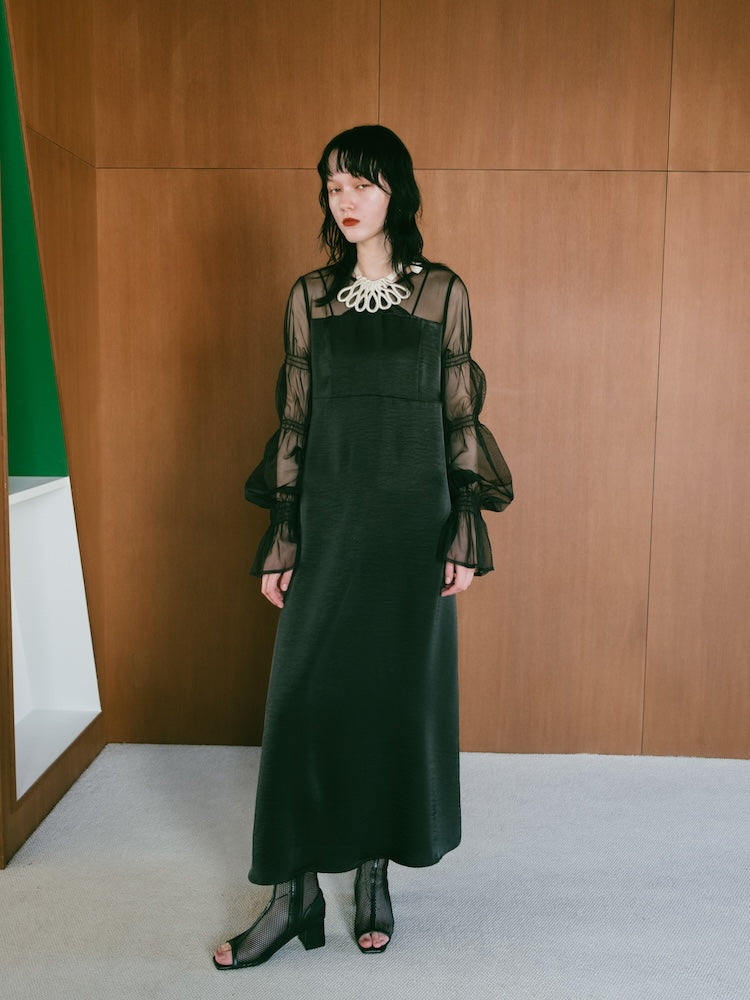 Tulle Sleeve Satin Dress｜チュールスリーブサテンドレス – MARTE