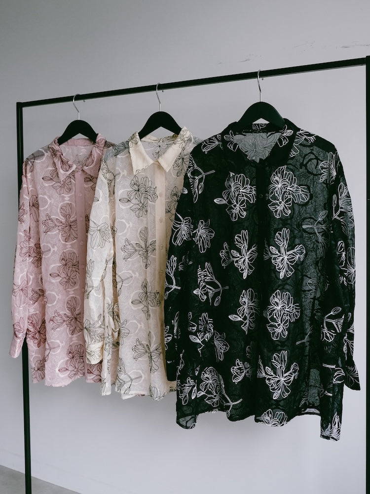 【26ss_EXB】Flower Embroidery Over Shirt