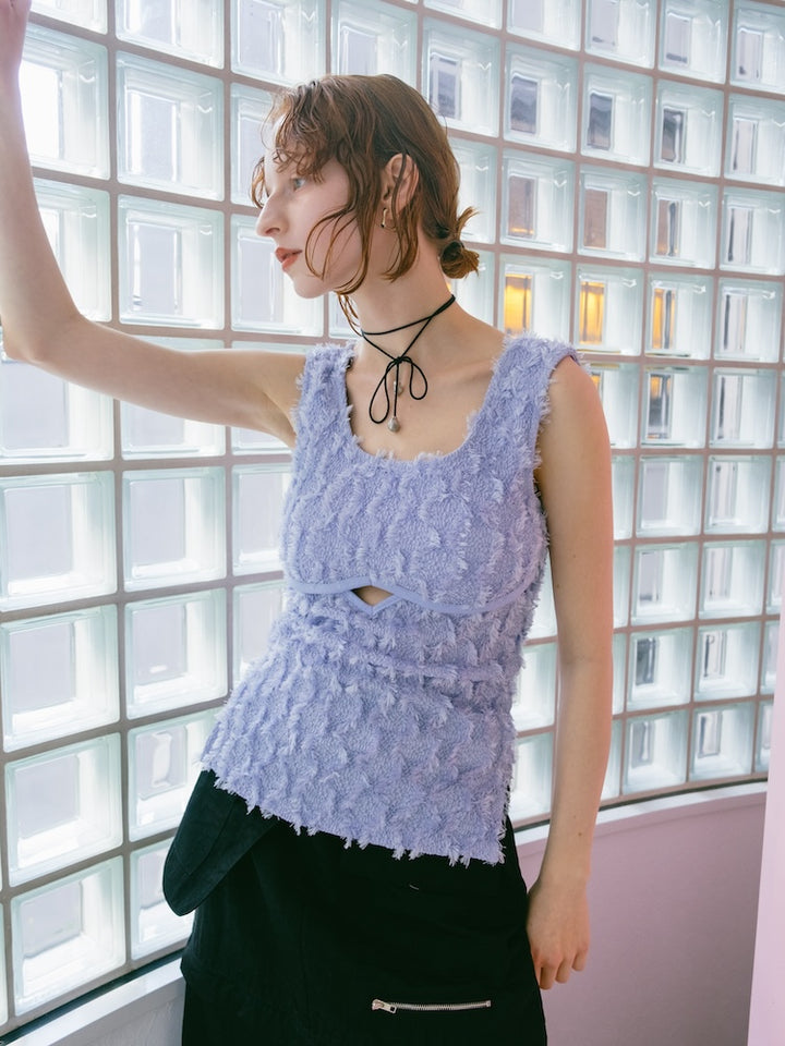 Fluffy Cutout Top / LightBlue