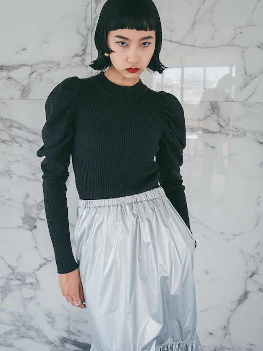 Gather Sleeve Knit Top