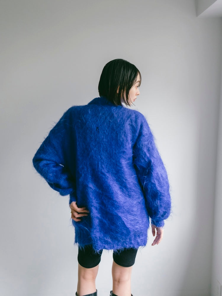 超美品！80sヴィンテージ　モヘアハンドニットカーディガン青ショート丈シャギー 80s Blue Mohair Knit Cardigan – MARTE