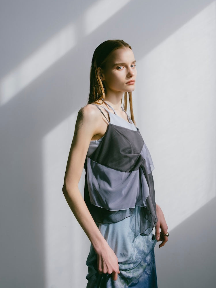 Bi-color Raffle Sheer Camisole｜ラッフルシアーキャミソール – MARTE