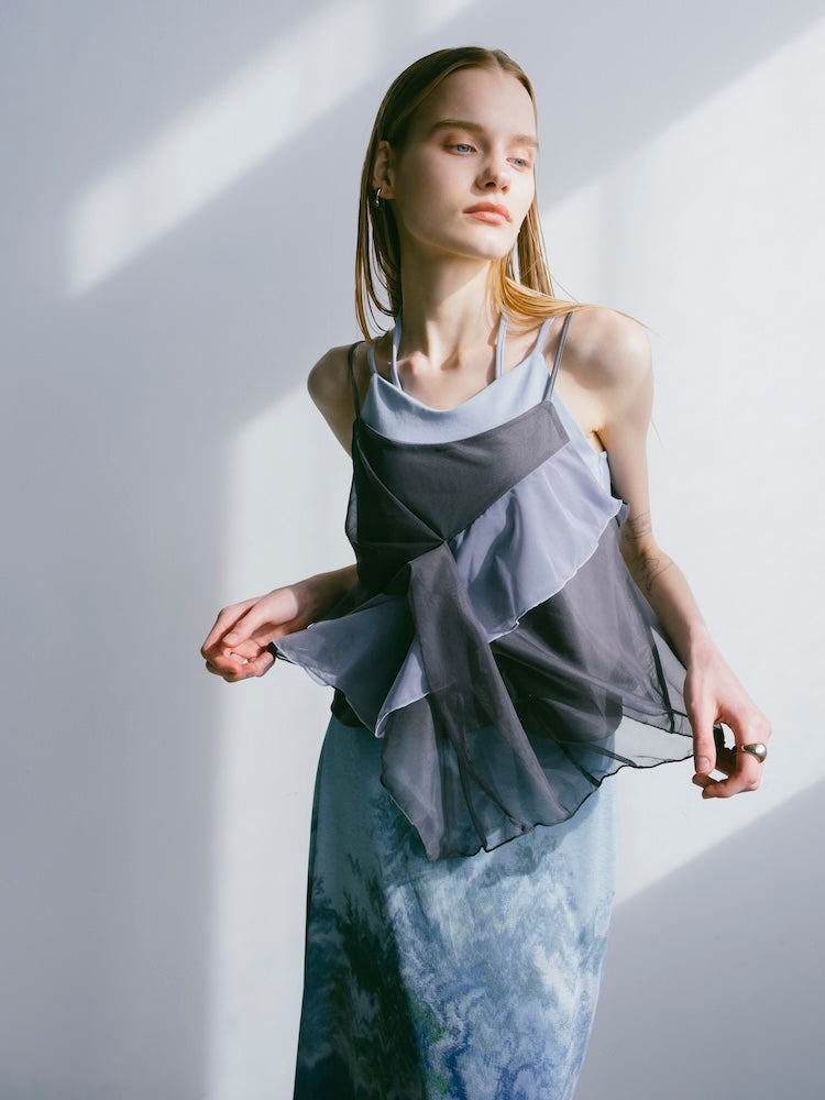 Bi-color Raffle Sheer Camisole｜ラッフルシアーキャミソール – MARTE