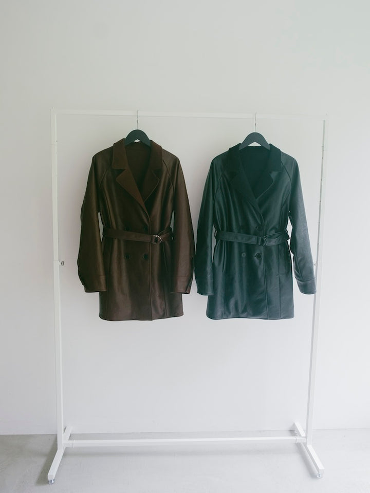 Reversible Faux Leather Wool Coat