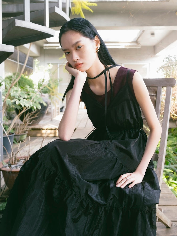 Mesh Panel Tiered Dress｜メッシュ切り替えティアードワンピース – MARTE