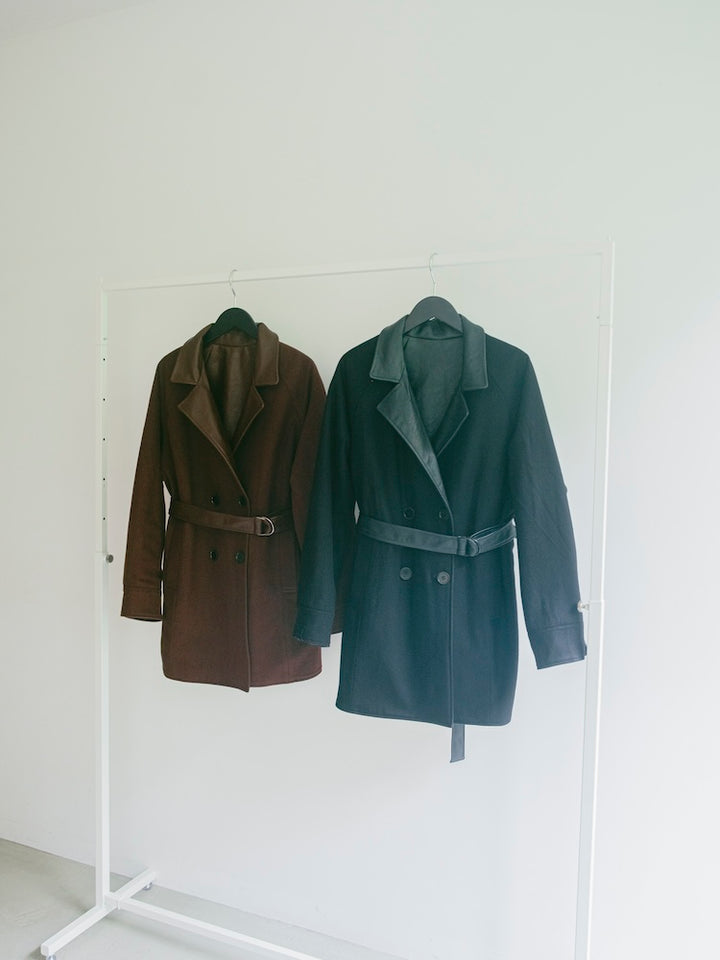 Reversible Faux Leather Wool Coat