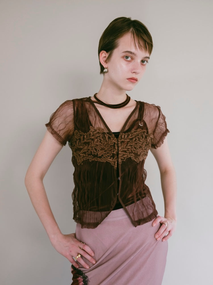 【7月25日(土) 12:00販売開始】Panel Lace Tulle Top
