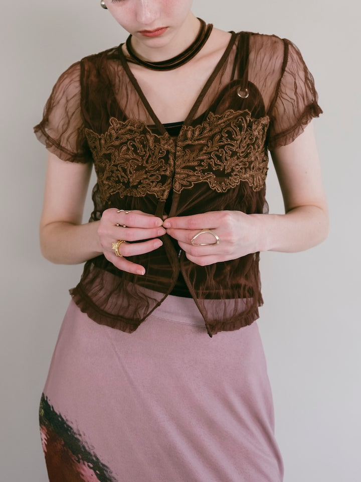【7月25日(土) 12:00販売開始】Panel Lace Tulle Top