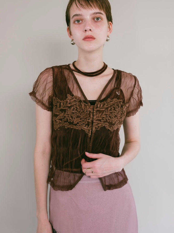 【7月25日(土) 12:00販売開始】Panel Lace Tulle Top