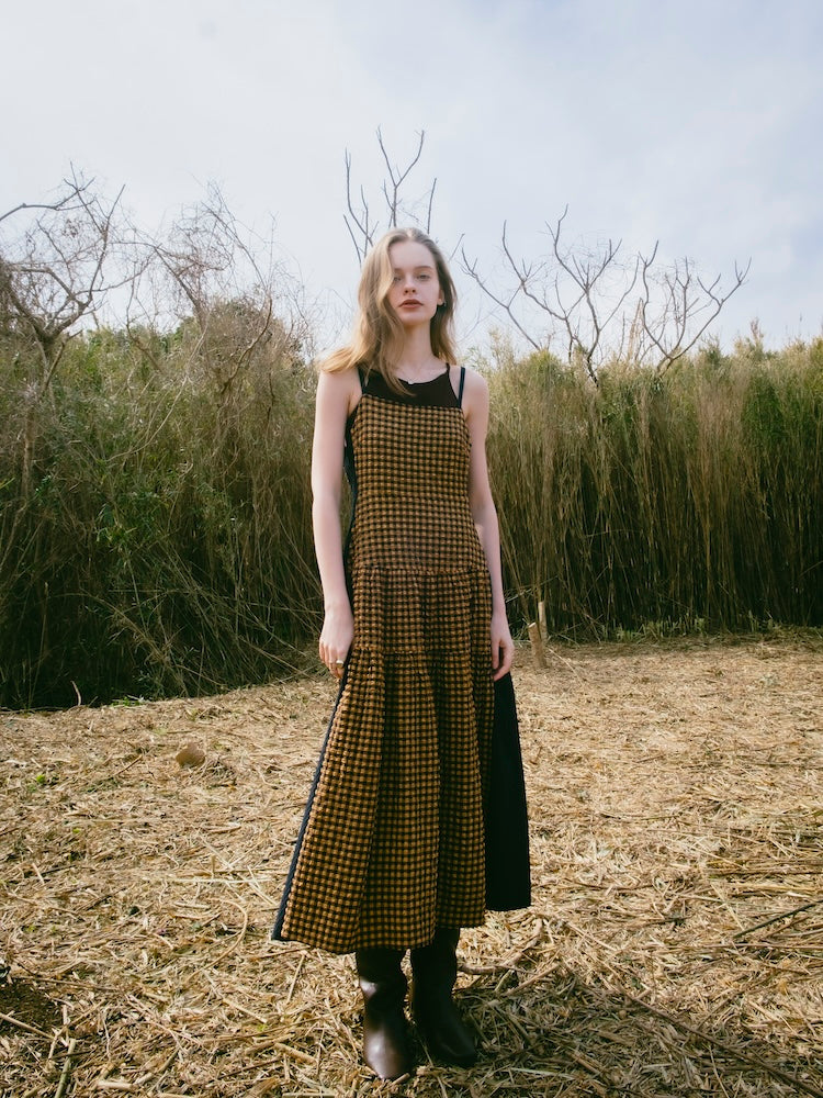 Bi-color Paneled Check Dress｜バイカラー切り替えチェック柄